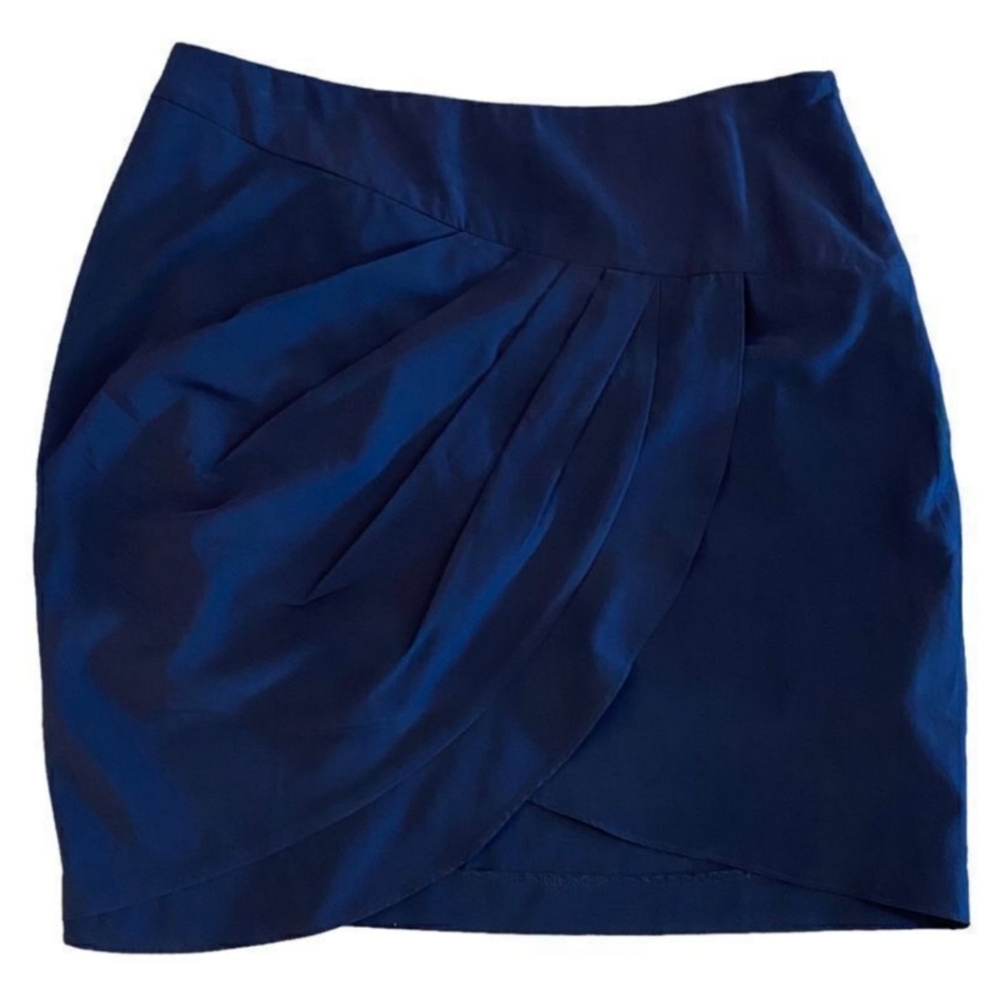 Vintage Navy Blue Asymmetrical Petal Midi Skirt with Side Zipper Sz L